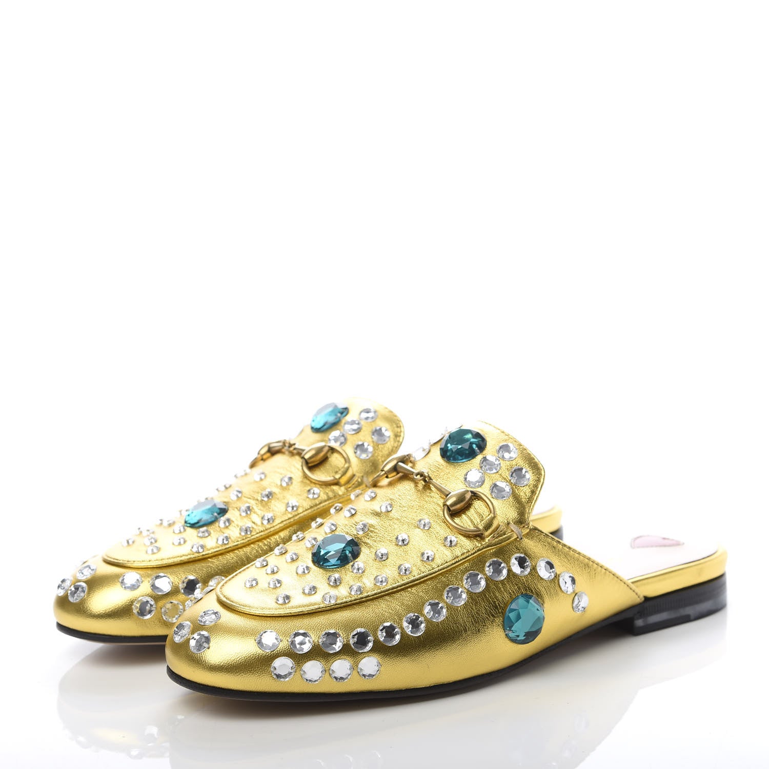 Gucci Metallic Nappa Crystal Womens Princetown Slippers 35 Gold 3 of 9