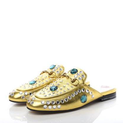 Gucci Metallic Nappa Crystal Womens Princetown Slippers 35 Gold 3 of 9