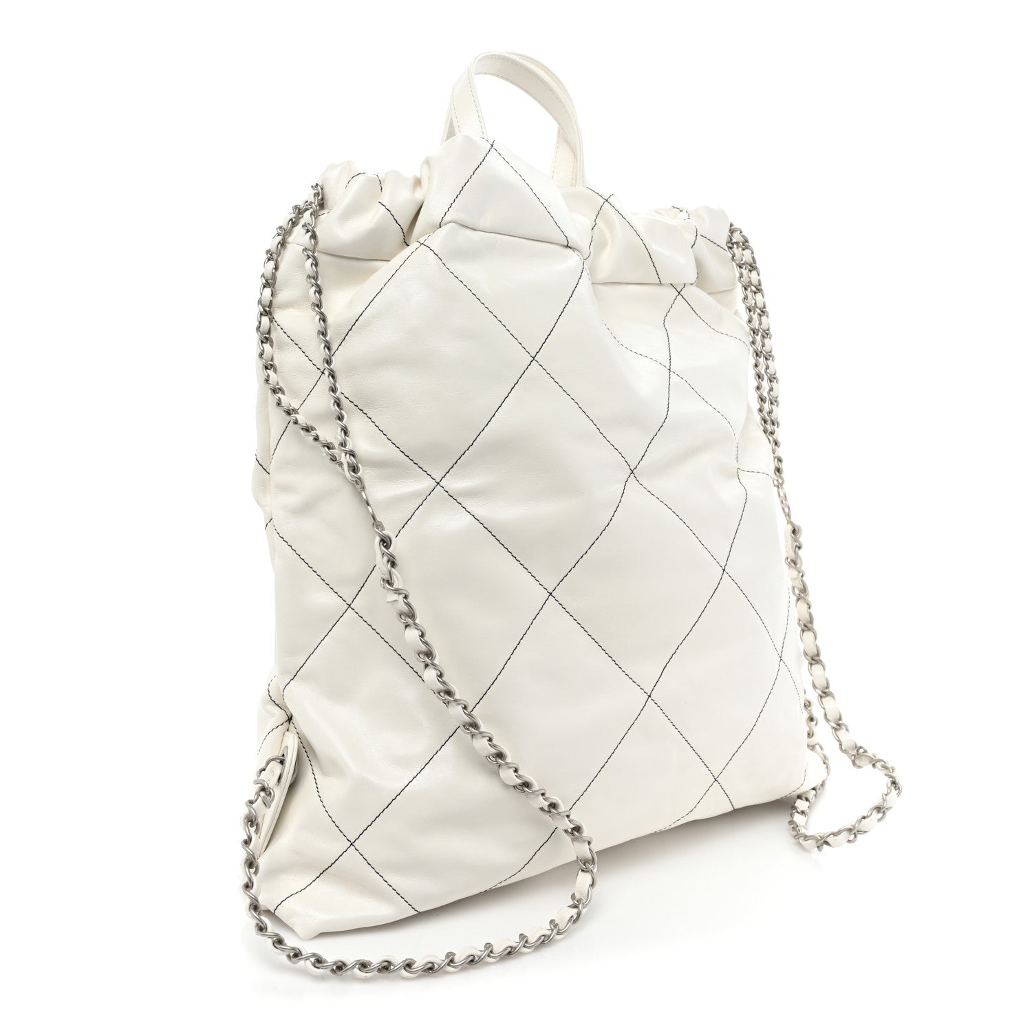 Chanel Shiny Calfskin Quilted Chanel 22 Backpack White Black 3 of 9