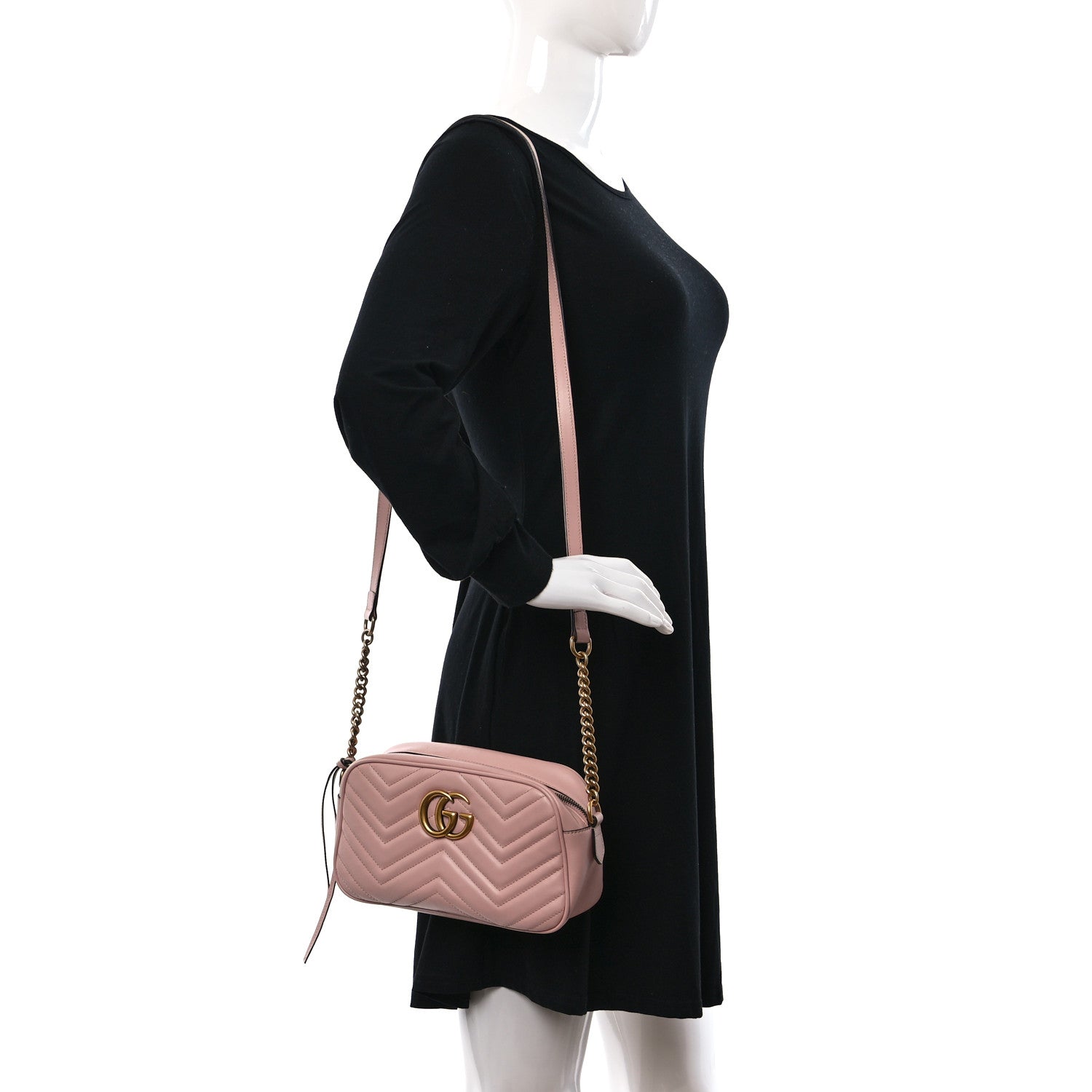 Gucci Calfskin Matelasse Small GG Marmont Chain Shoulder Bag Perfect Pink 2 of 9