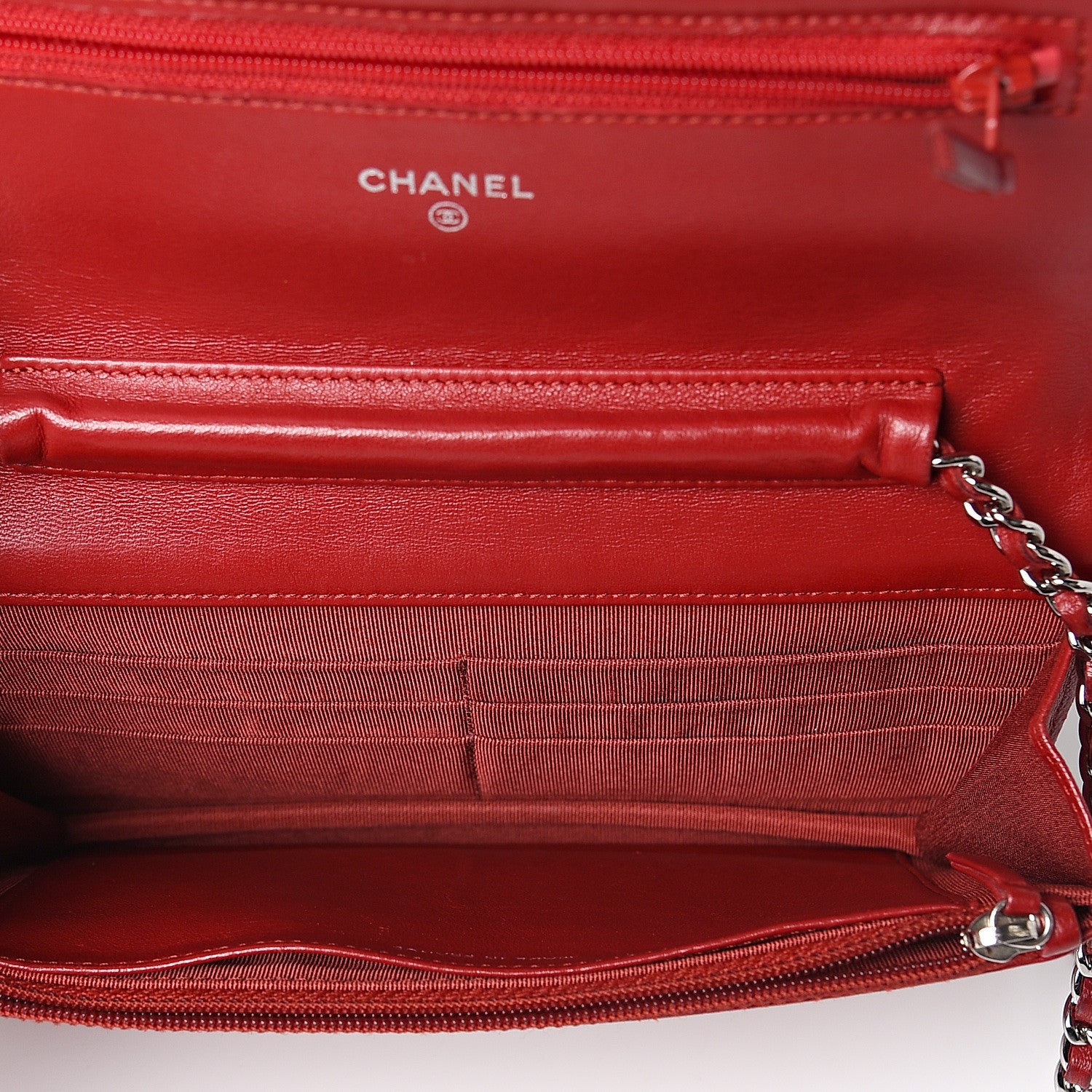 Chanel Lambskin Quilted Wallet On Chain WOC Red 4 of 9