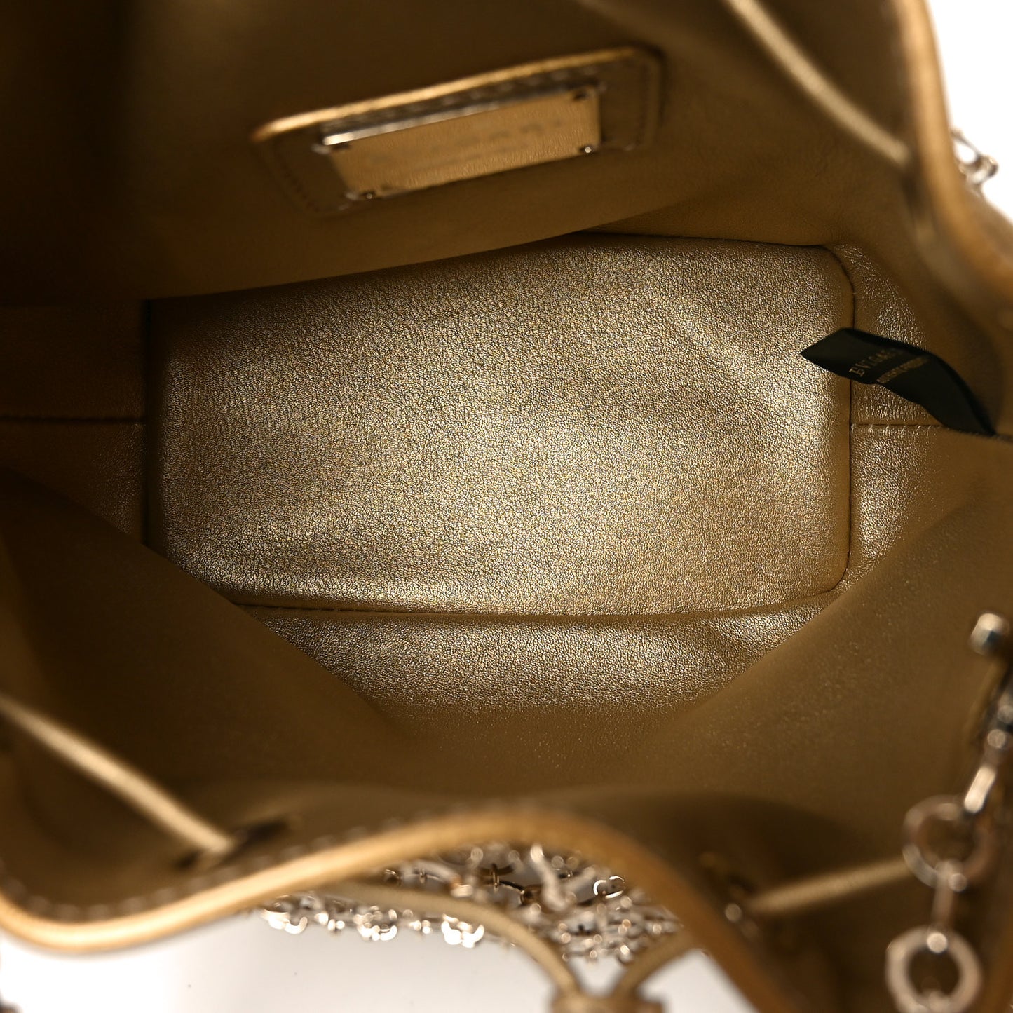 Metallic Calfskin Mesh Long Chain Bucket Bag Gold