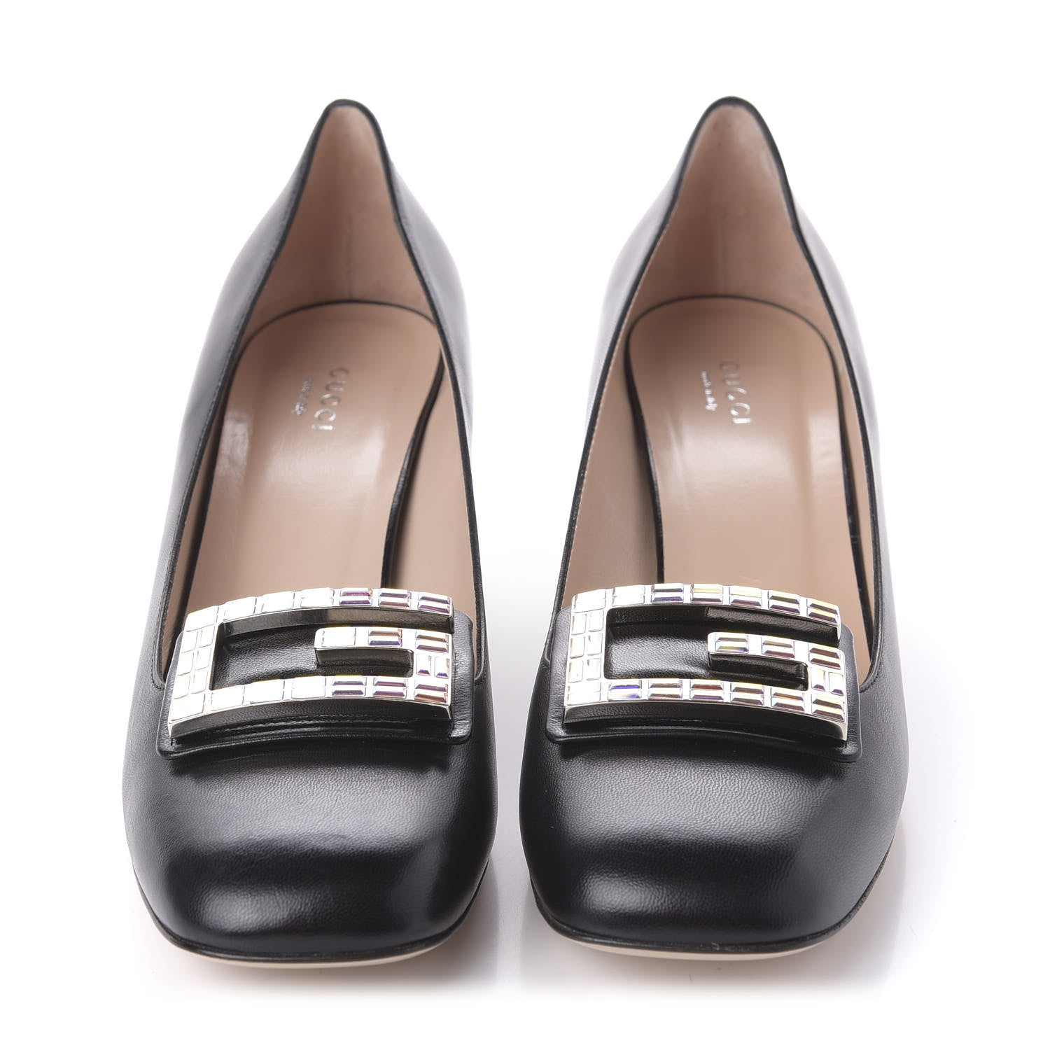 Gucci Malaga Kid Crystal Square G Madelyn Mid Heel Loafer Pumps 41.5 Black 2 of 9