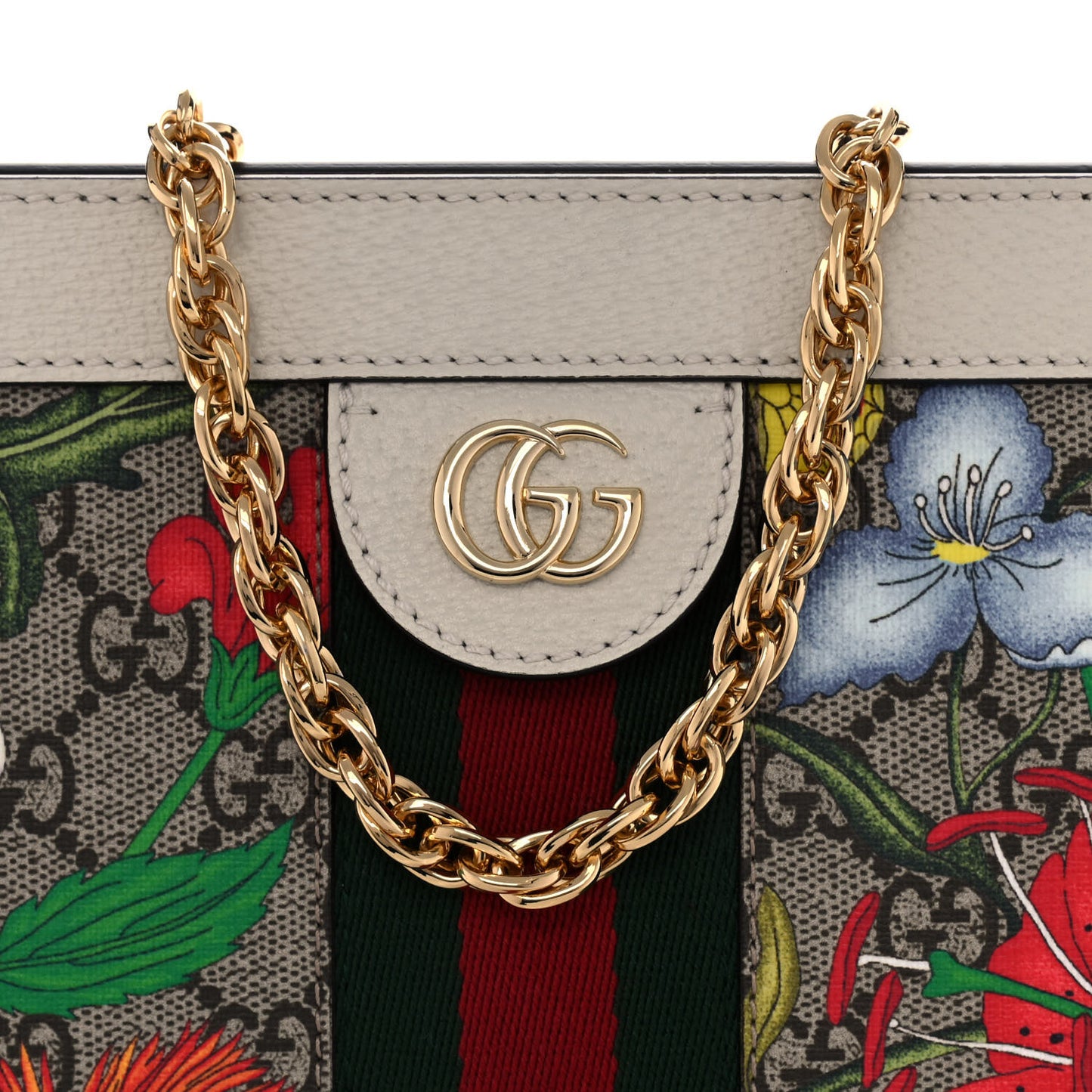GG Supreme Monogram Flora Web Small Ophidia Chain Shoulder Bag White