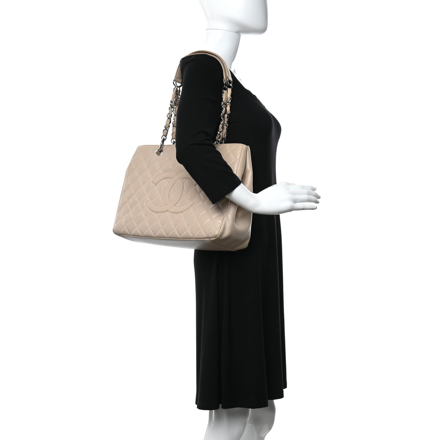 Caviar Quilted Grand Shopping Tote GST Beige Clair