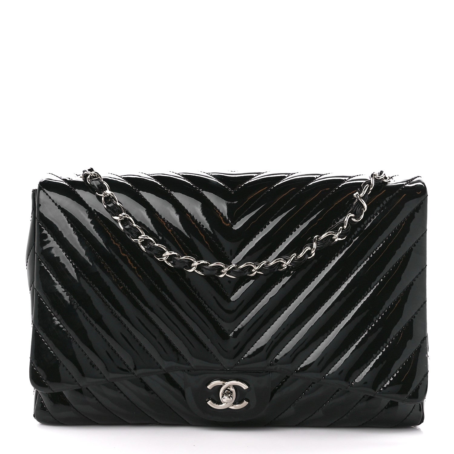 Chanel Patent Chevron Quilted Maxi Single Flap Black 1 of 11
