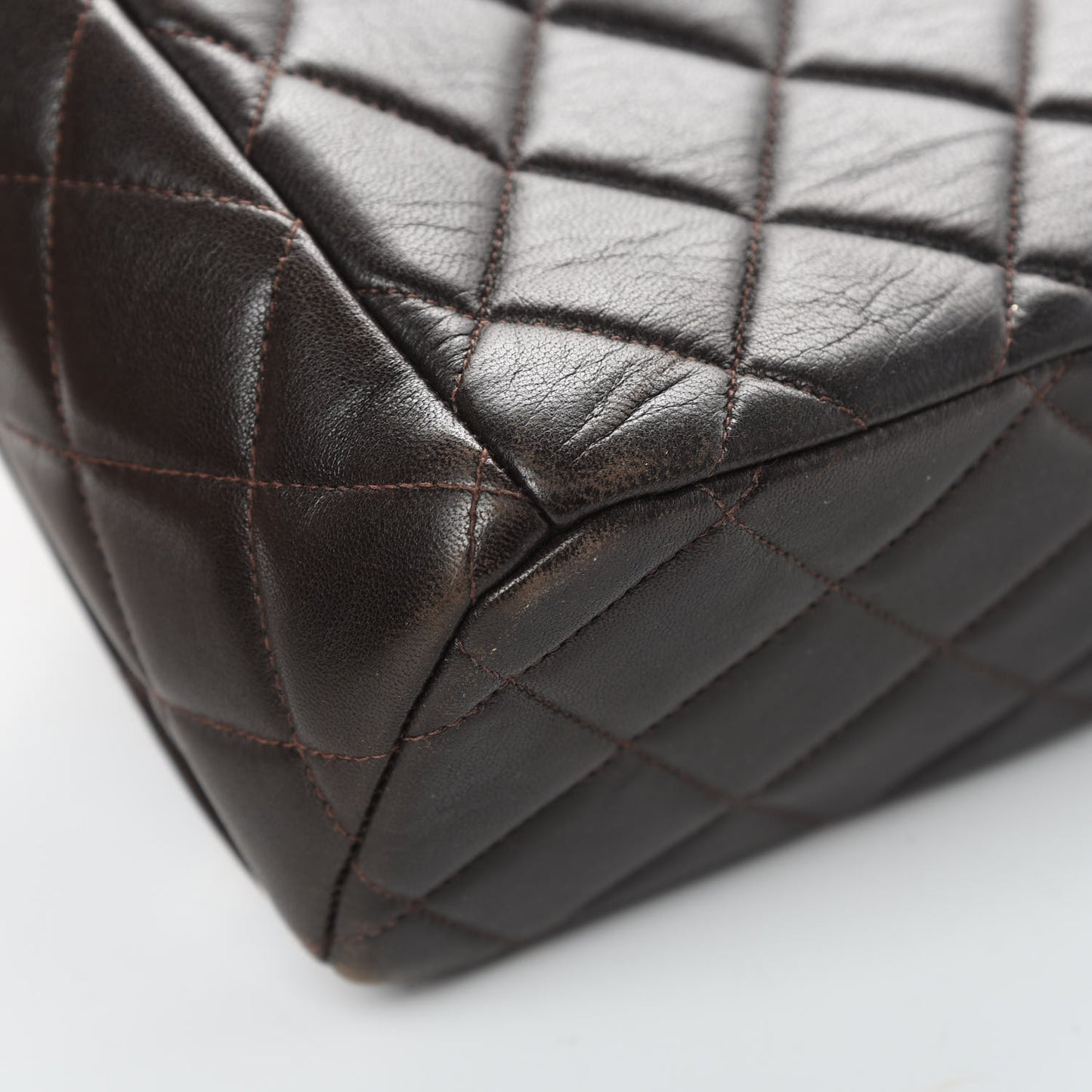 Lambskin Quilted Flap Shoulder Bag Dark Brown