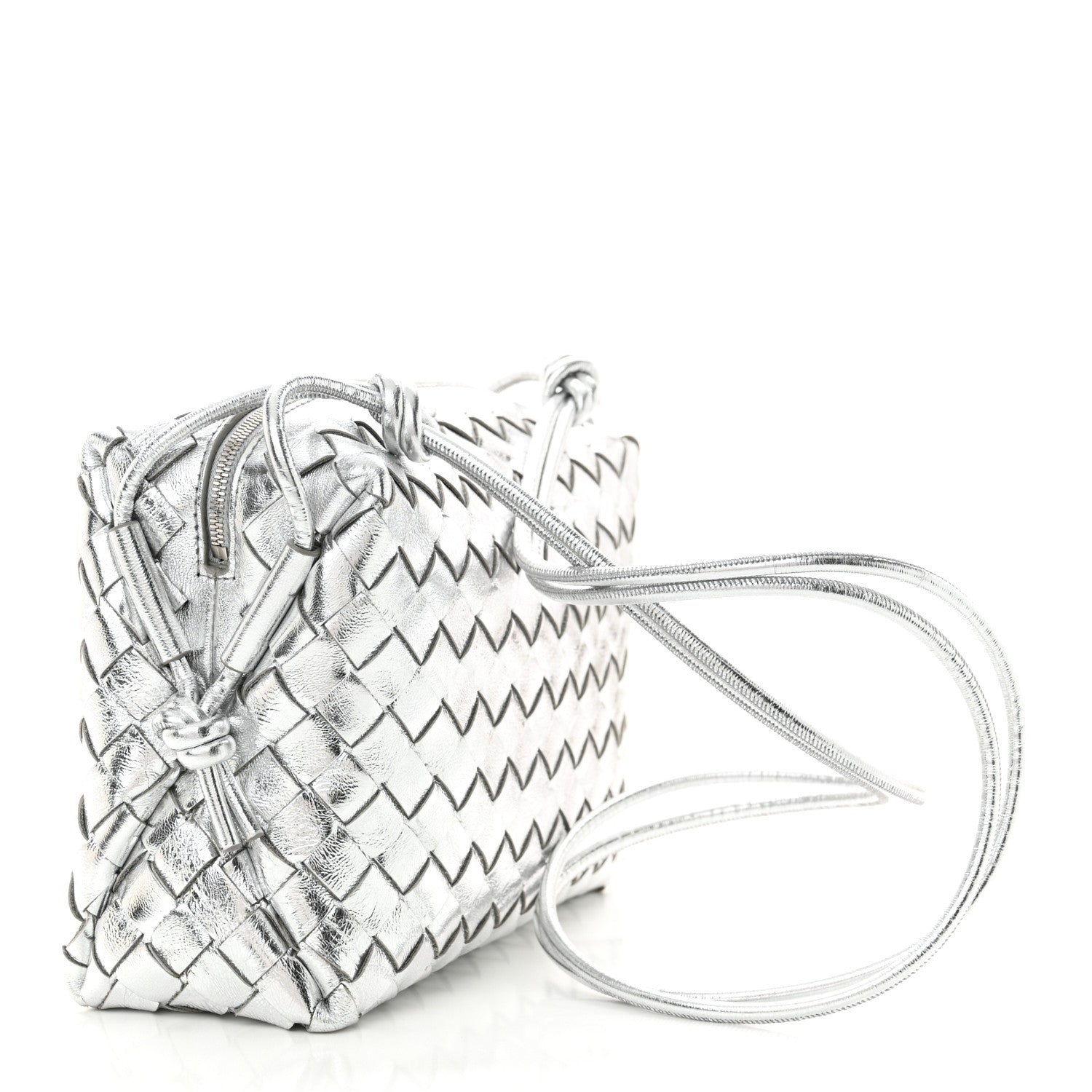 Bottega Veneta Metallic Nappa Intrecciato Medium Loop Camera Bag Silver 3 of 9