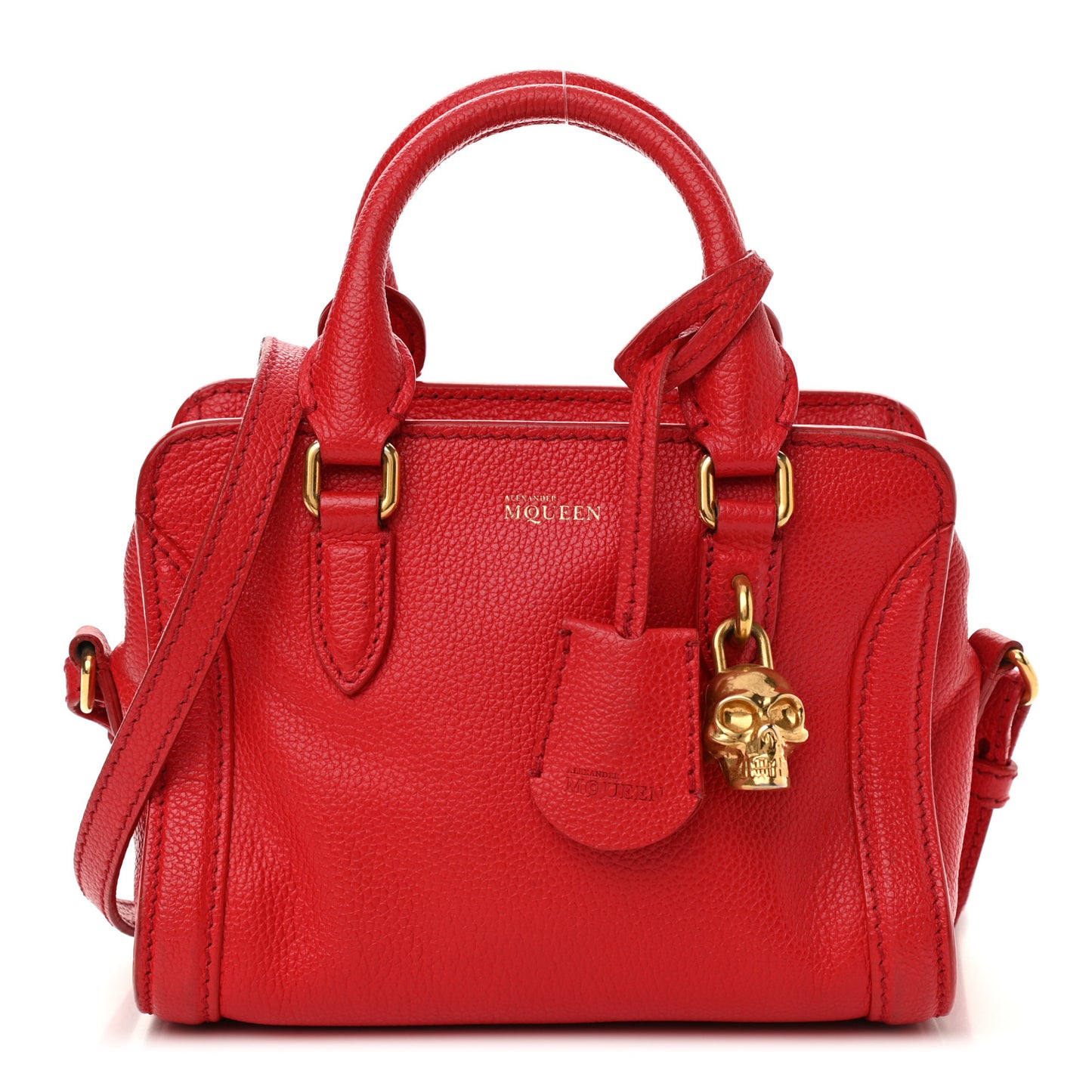 Calfskin Mini Skull Padlock Zip Around Tote Red