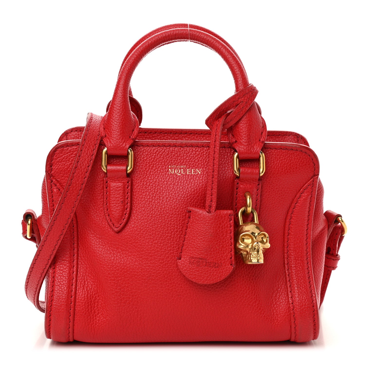 Alexander McQueen Calfskin Mini Skull Padlock Zip Around Tote Red 1 of 13