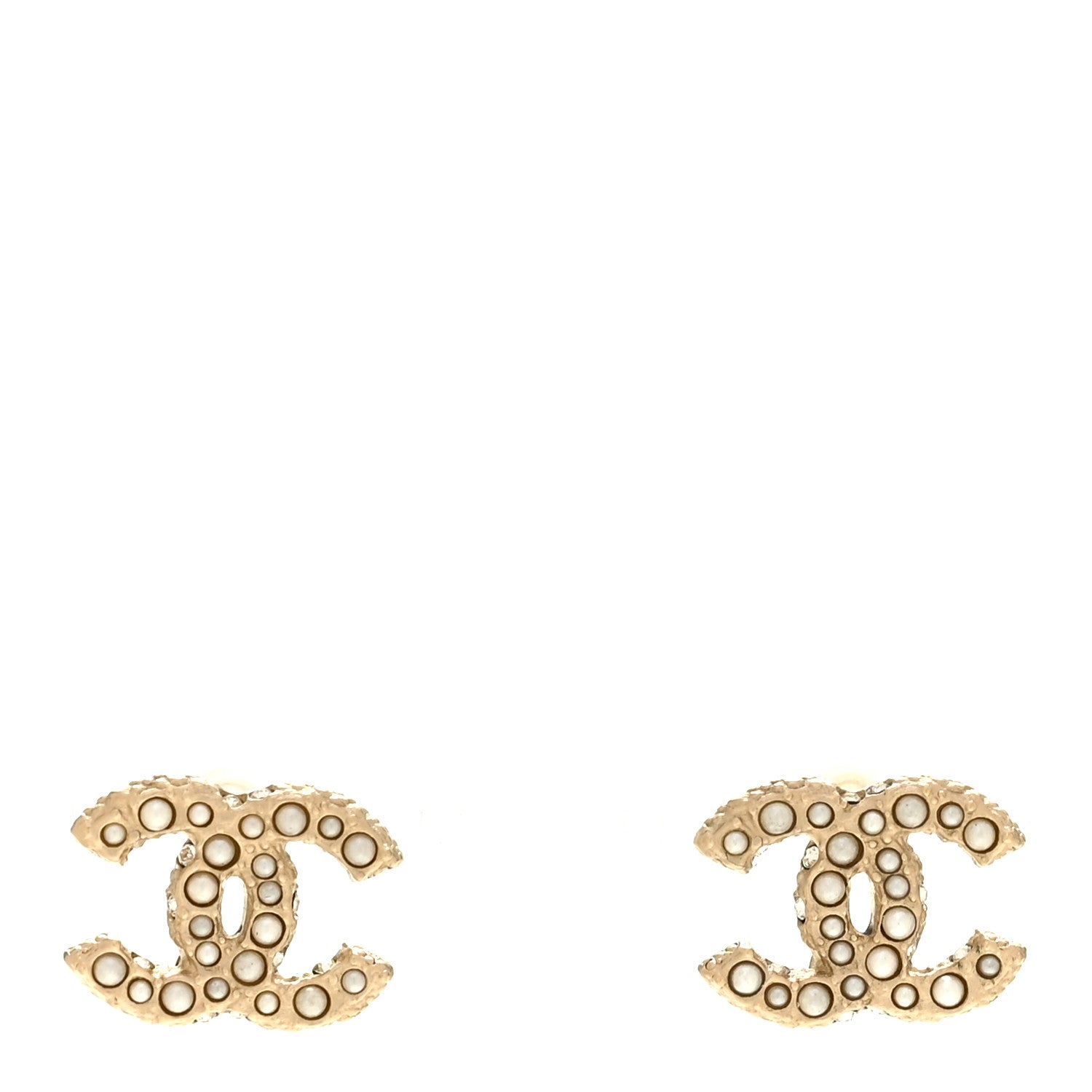 Chanel Metal Graduated Pearl Crystal CC Earrings Light Gold 1 of 5