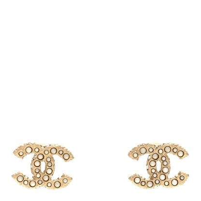 Chanel Metal Graduated Pearl Crystal CC Earrings Light Gold 1 of 5