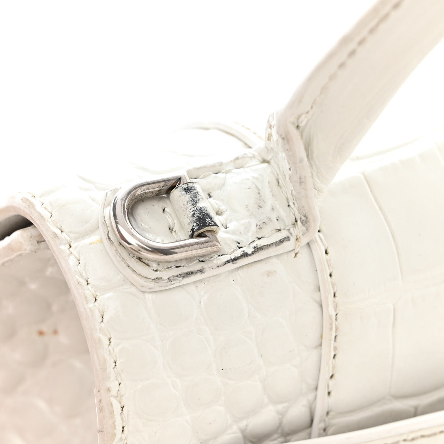 Shiny Calfskin Crocodile Embossed Hourglass Top Handle Bag XS White