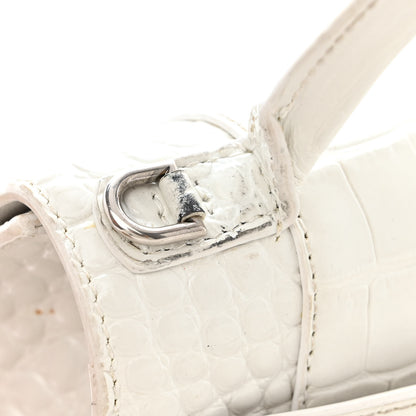 Balenciaga Shiny Calfskin Crocodile Embossed Hourglass Top Handle Bag XS White 17 of 19