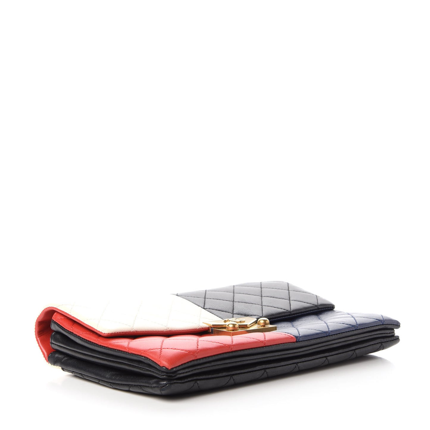Lambskin Quilted Colorblock Pagoda Flap Black White Red Navy