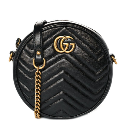 Gucci Azalea Calfskin Matelasse Heart Mini GG Marmont Round Shoulder Bag Black 1 of 8