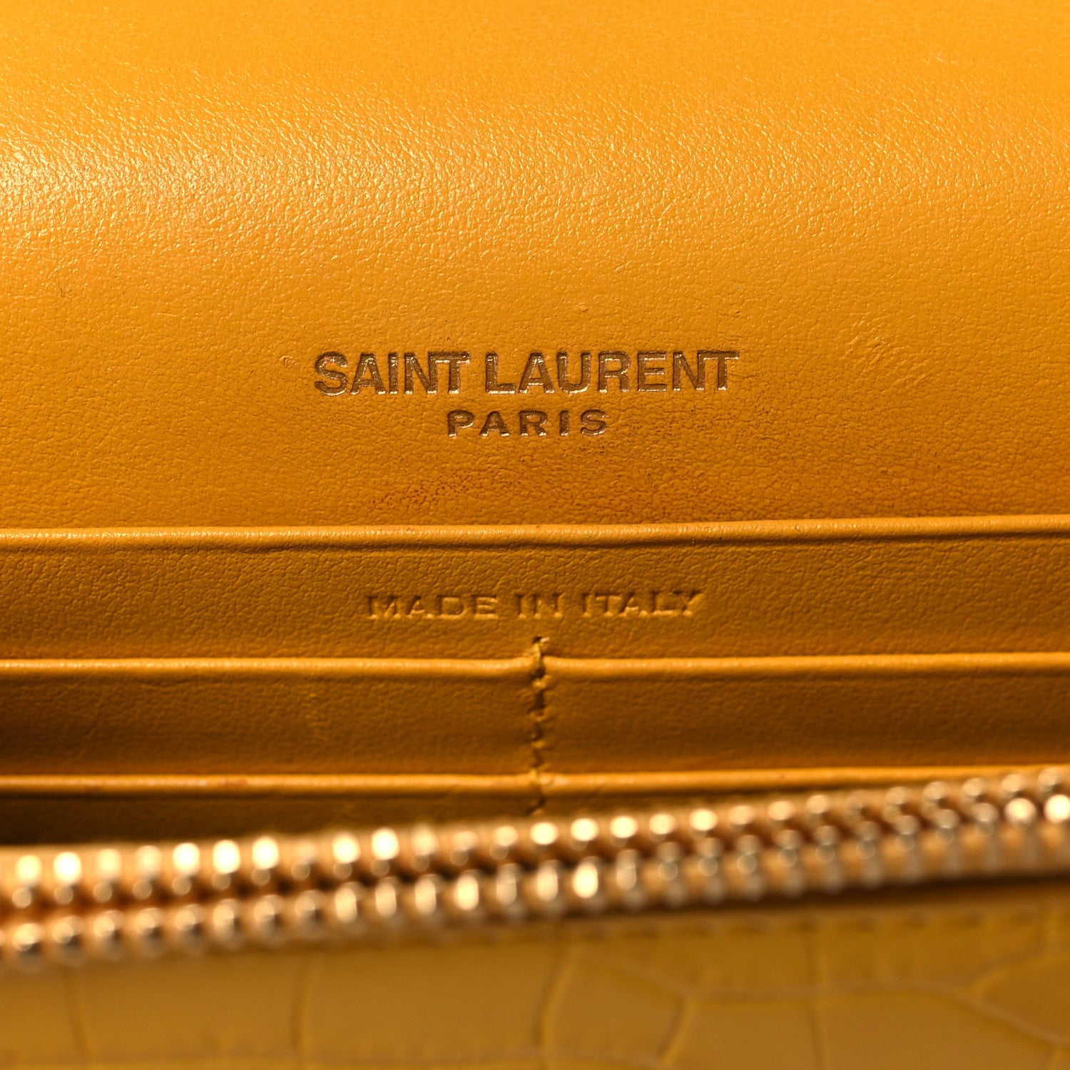 Saint Laurent Calfskin Crocodile Embossed Medium Classic Monogram Kate Tassel Satchel Saffron 5 of 12
