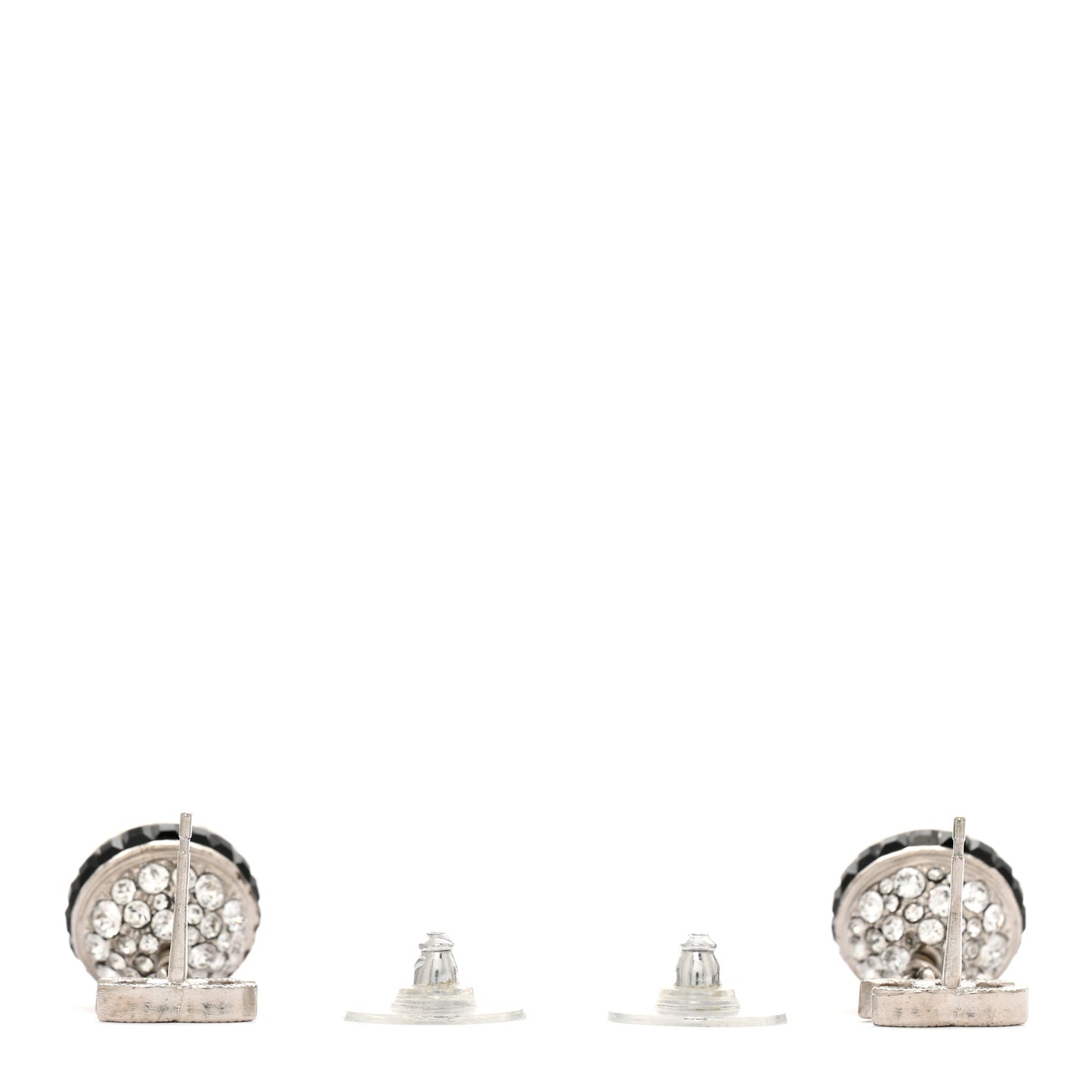 Crystal CC Ball Drop Earrings Black Silver