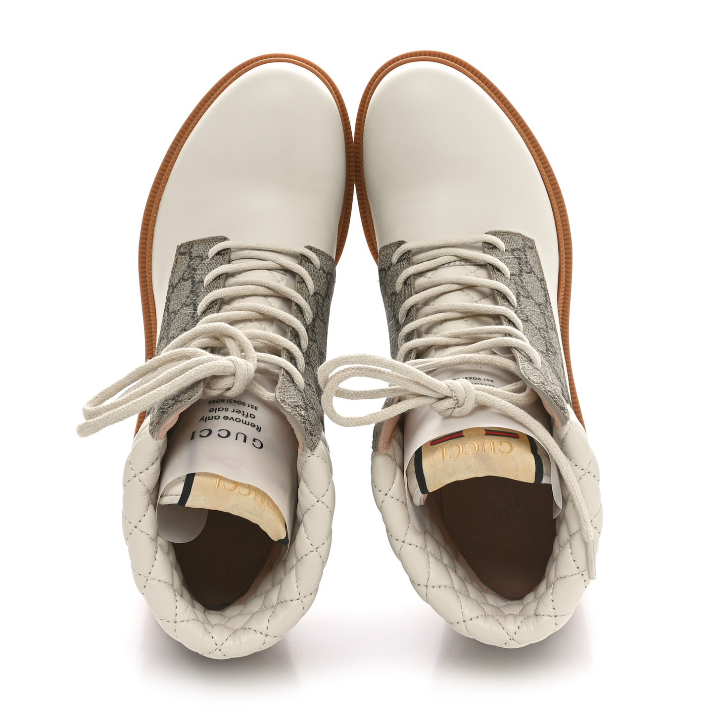 Calfskin GG Supreme Monogram Nappa Quilted Lace Up Ankle Boots 41 Mystic White Beige