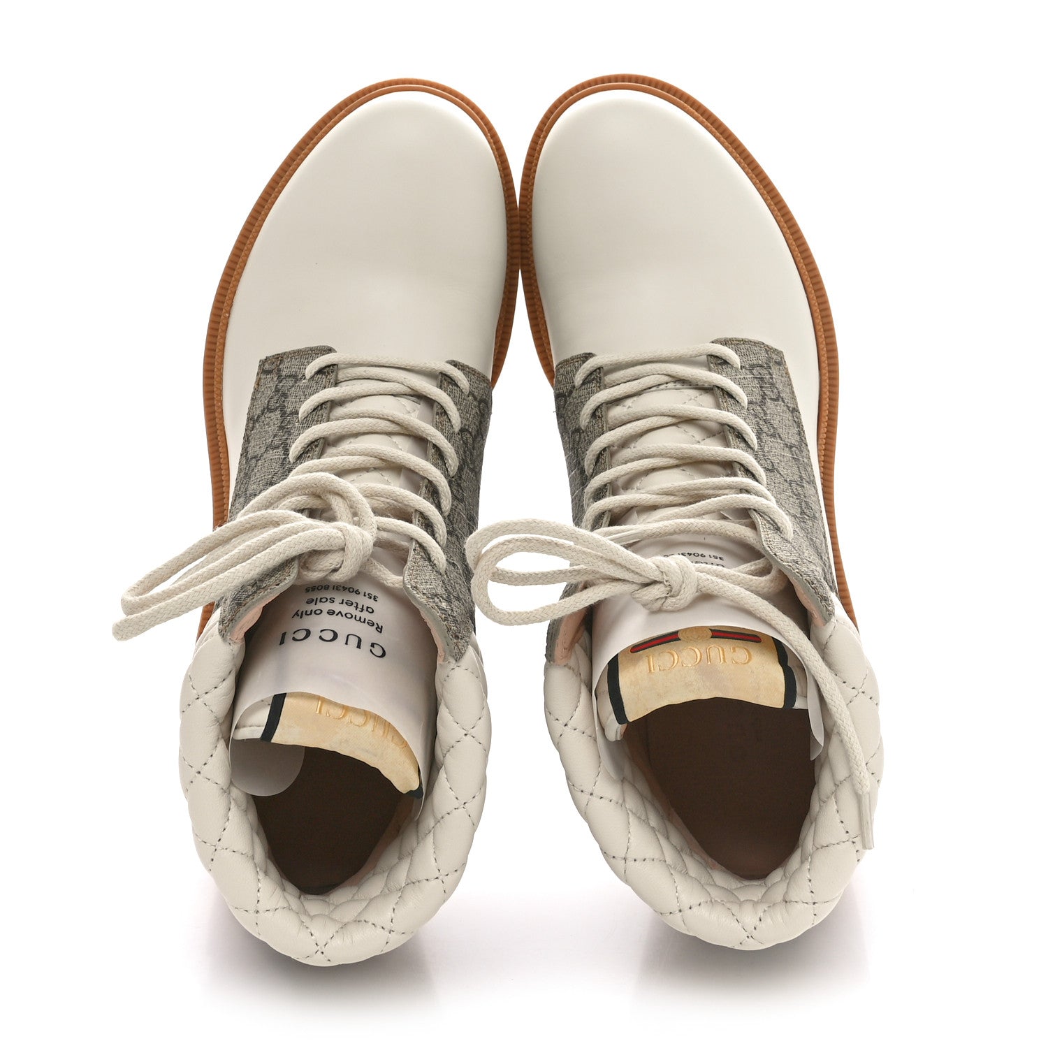 Gucci Calfskin GG Supreme Monogram Nappa Quilted Lace Up Ankle Boots 41 Mystic White Beige 2 of 9