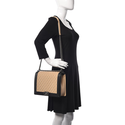 Chanel Lambskin Quilted Large Boy Flap Beige Black 2 of 14