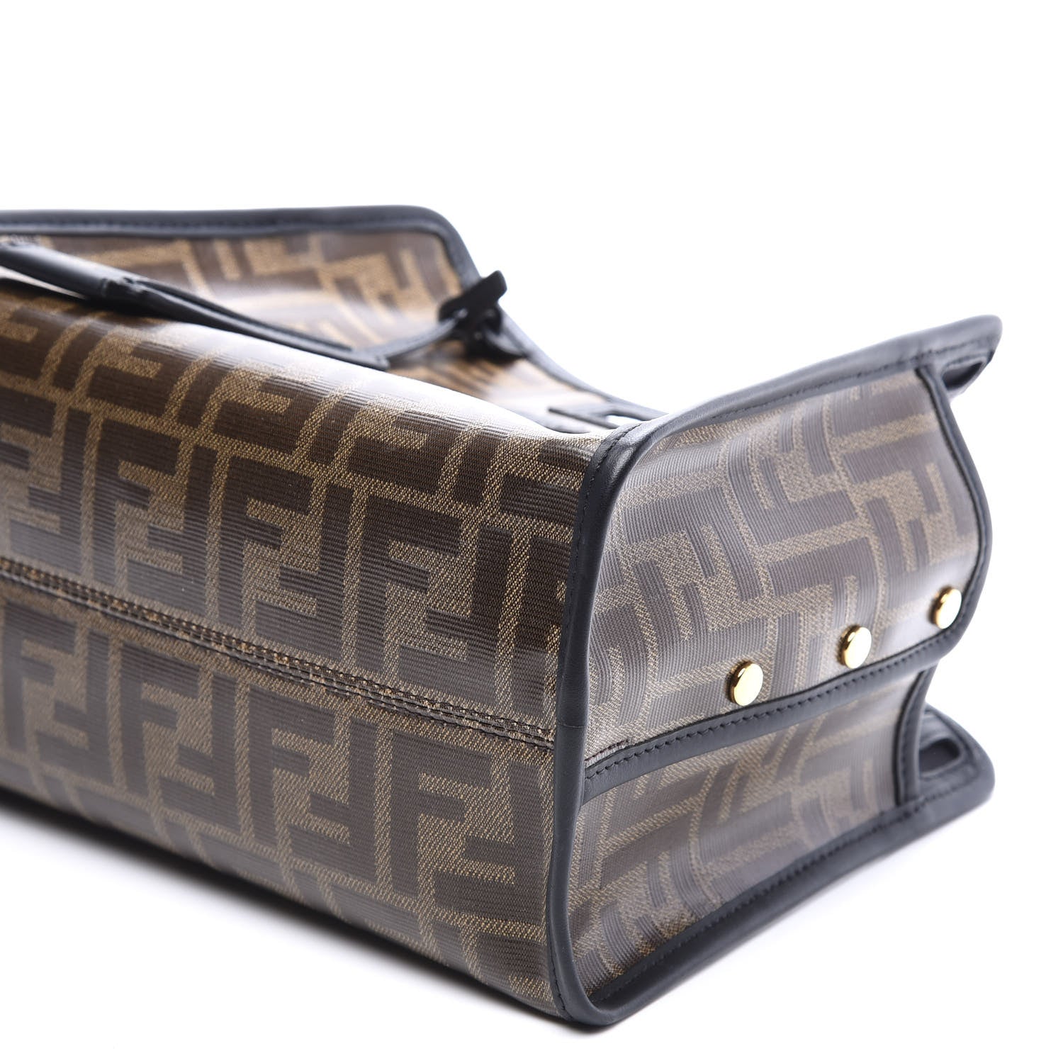 Fendi Glazed Fabric Vitello Century FF 1974 Stamp Patch Mini Peekaboo Defender Cover Mogano Panna Black 8 of 10