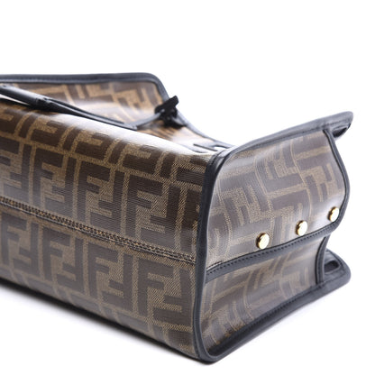 Fendi Glazed Fabric Vitello Century FF 1974 Stamp Patch Mini Peekaboo Defender Cover Mogano Panna Black 8 of 10
