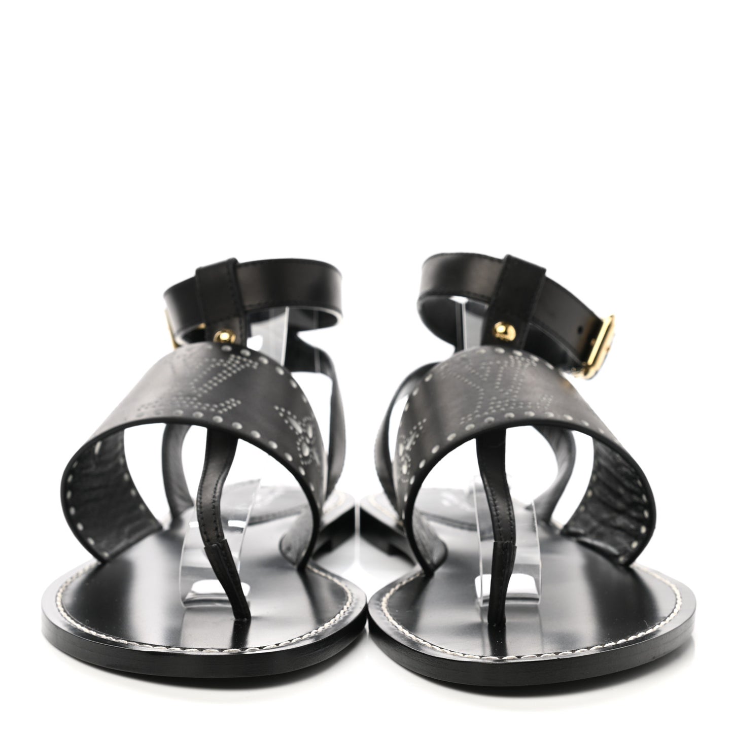 Soft Calfskin Perforated Horizon Flat Sandals 38 Black