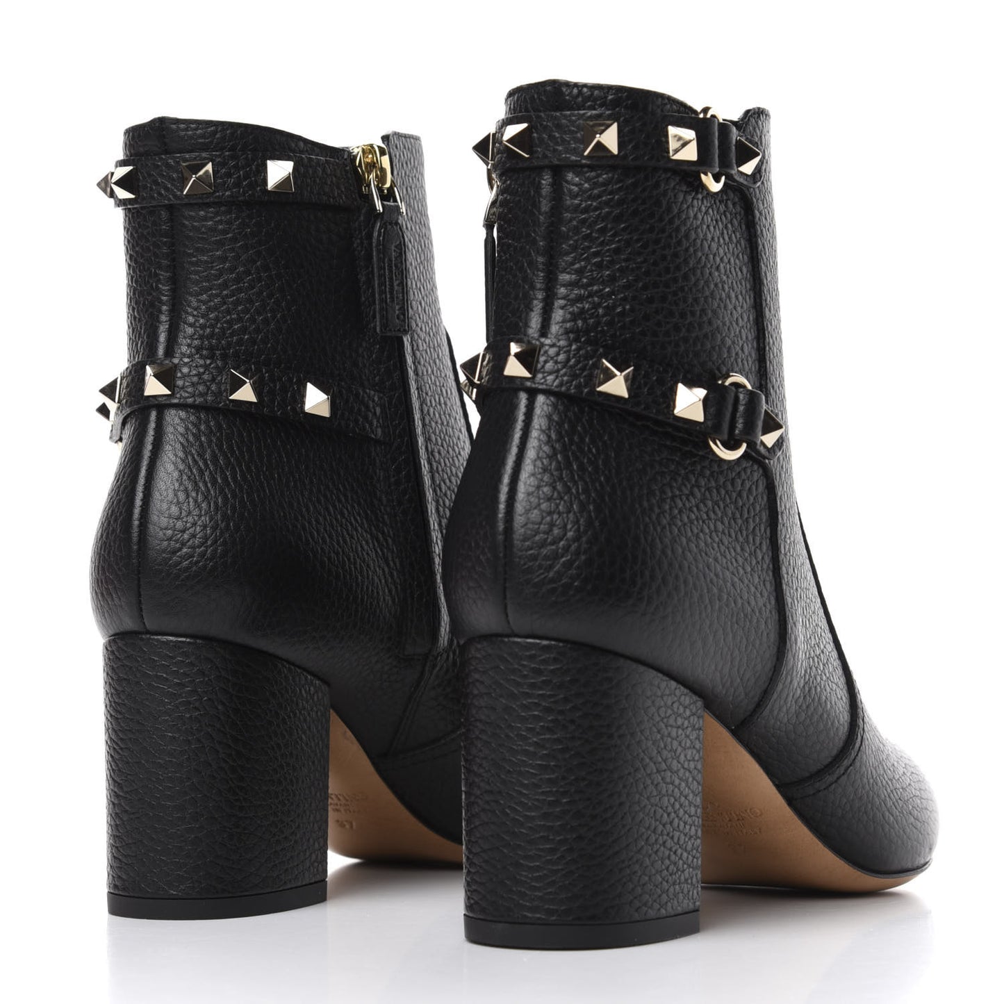 Pebbled Calfskin Rockstud 70mm Ankle Boots 37 Black