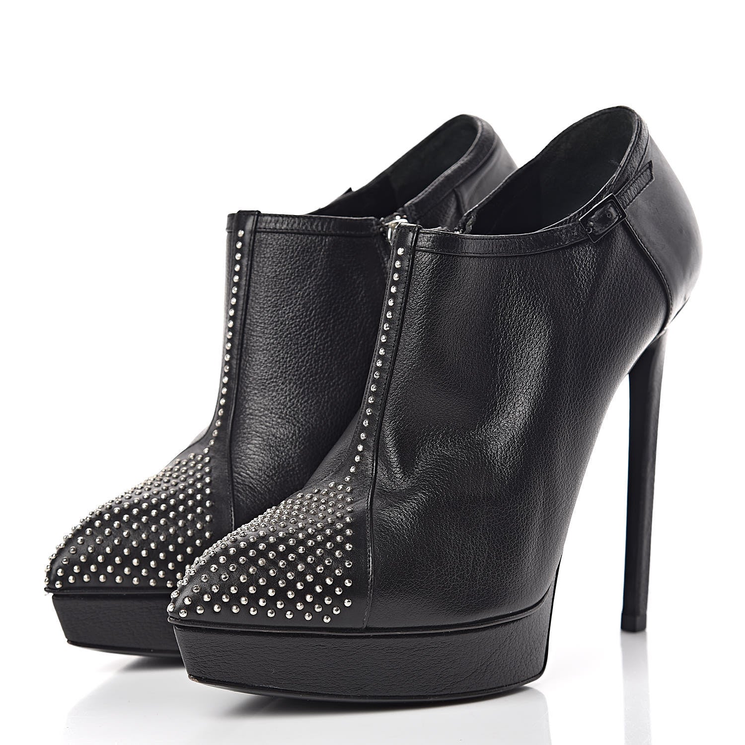 Saint Laurent Calfskin Studded Janis 105 Boots 37.5 Black 3 of 12