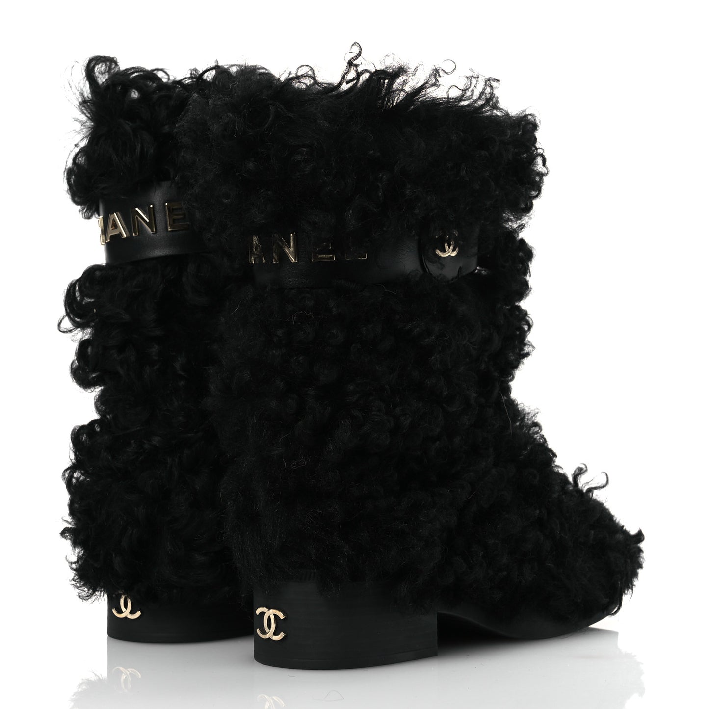 Shearling Sheepskin High Boots 38 Black