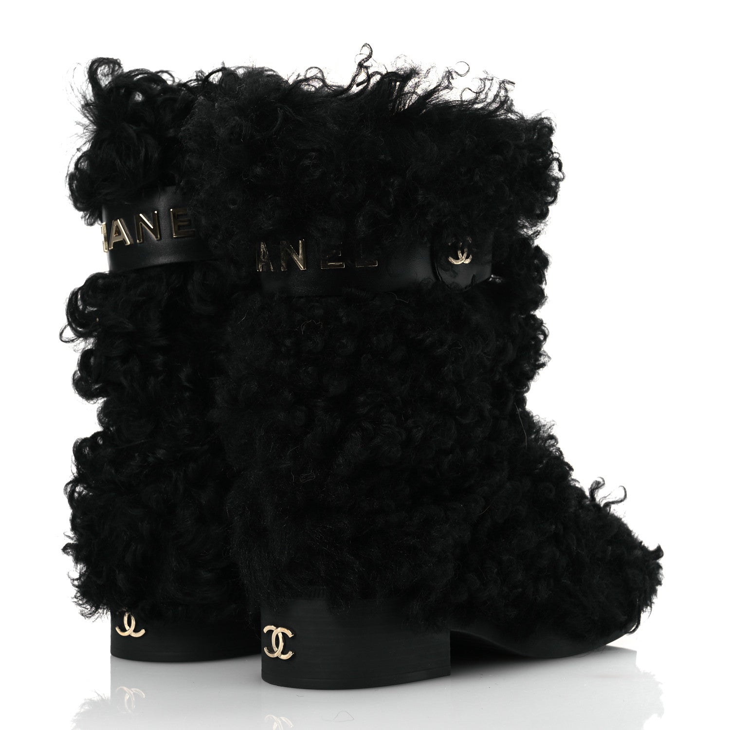 Chanel Shearling Sheepskin High Boots 38 Black 5 of 10