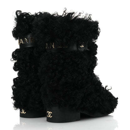 Chanel Shearling Sheepskin High Boots 38 Black 5 of 10