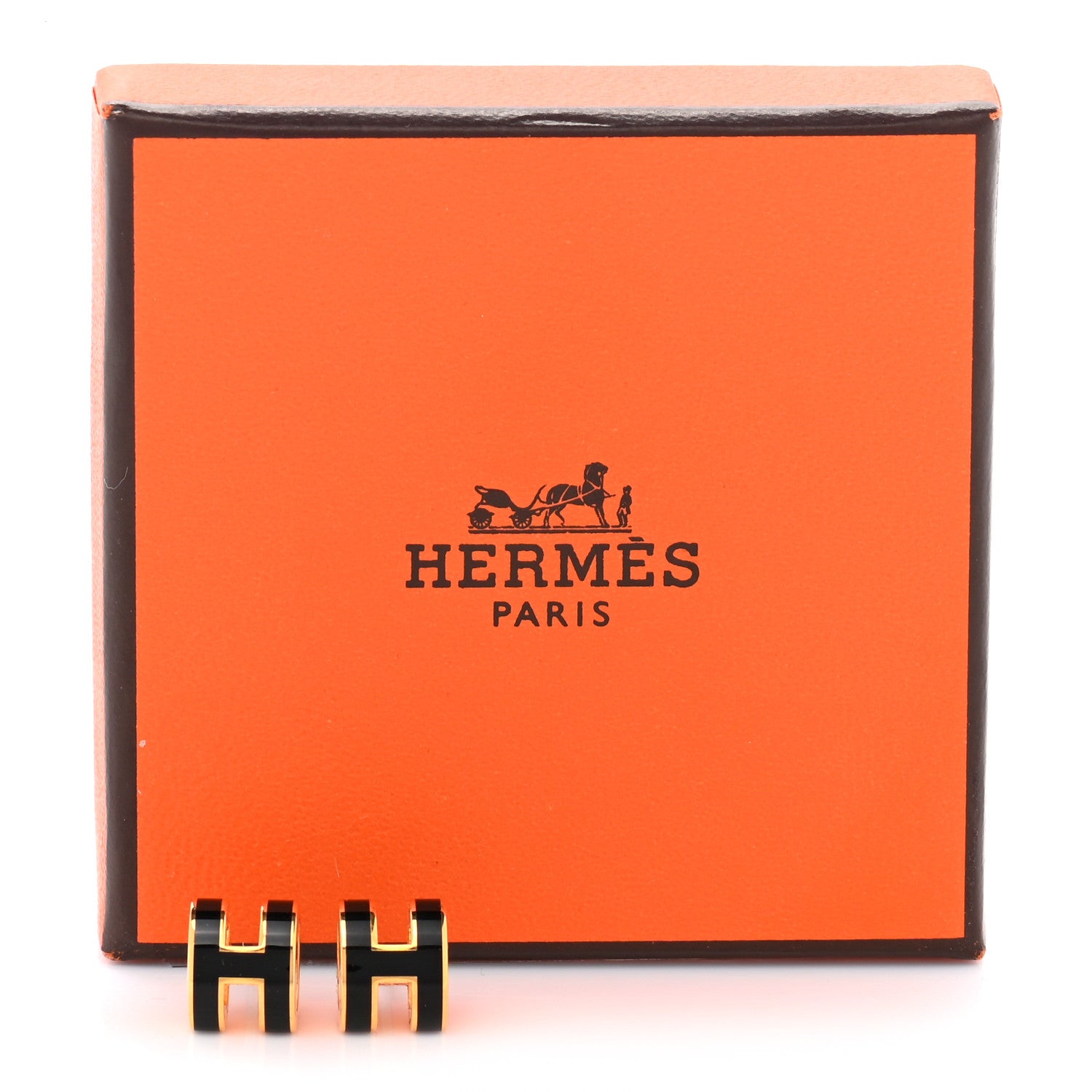 Hermes Gold Lacquered Pop H Earrings Black 6 of 6