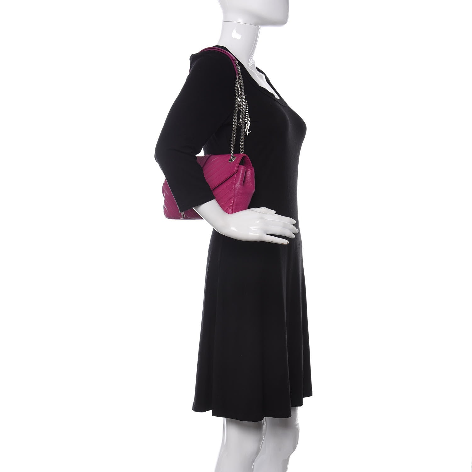 Saint Laurent Sheepskin Matelasse Medium Monogram College Punk Chain Satchel Electric Fuxia 2 of 11