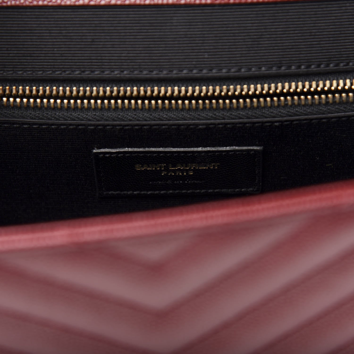 Saint Laurent Grain De Poudre Matelasse Chevron Large Monogram Satchel Oxblood 9 of 10