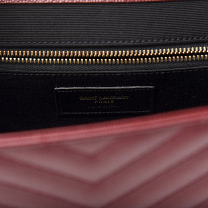 Saint Laurent Grain De Poudre Matelasse Chevron Large Monogram Satchel Oxblood 9 of 10