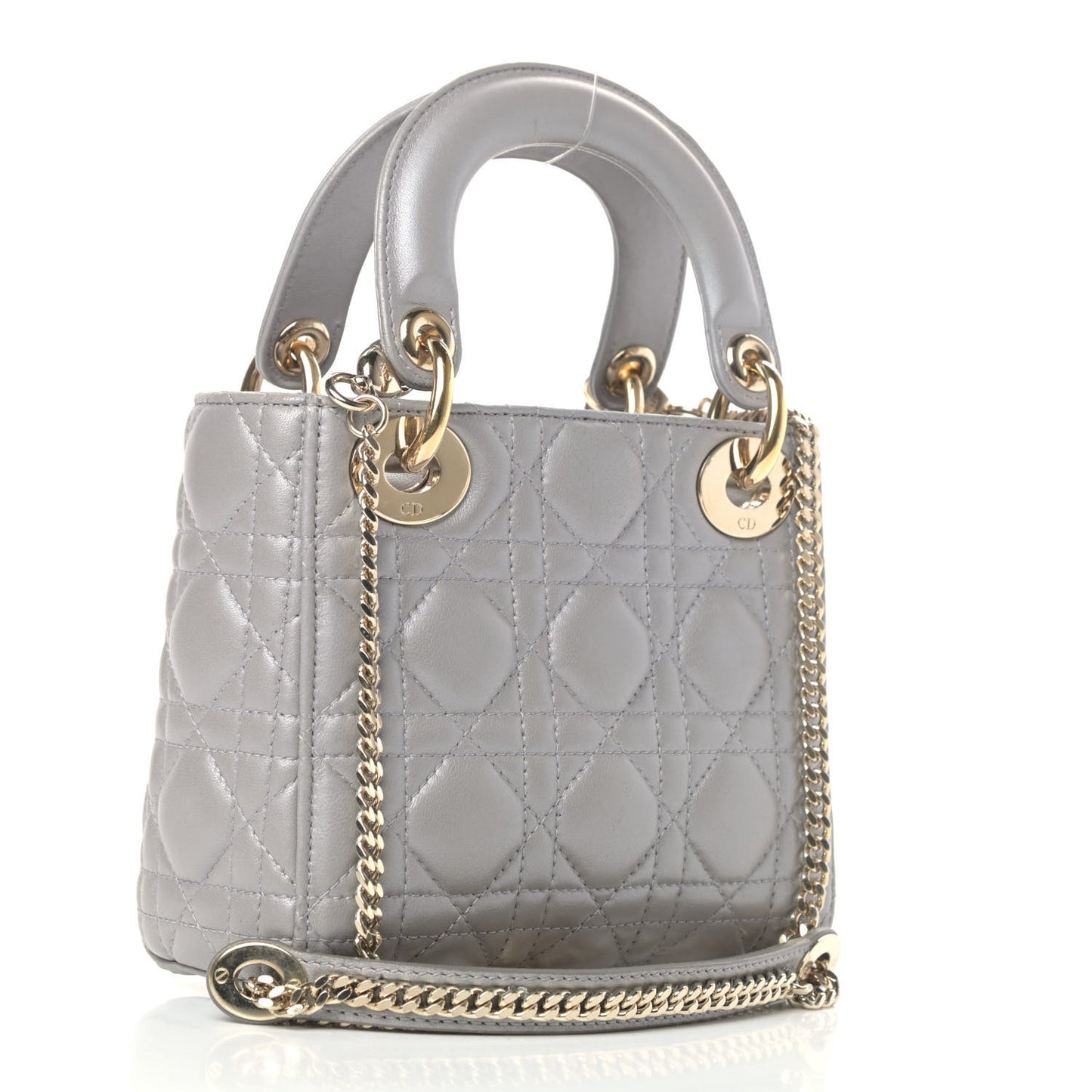 Metallic Lambskin Cannage Mini Lady Dior Grey