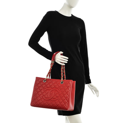 Chanel Caviar Quilted Grand Shopping Tote GST Red 2 of 9