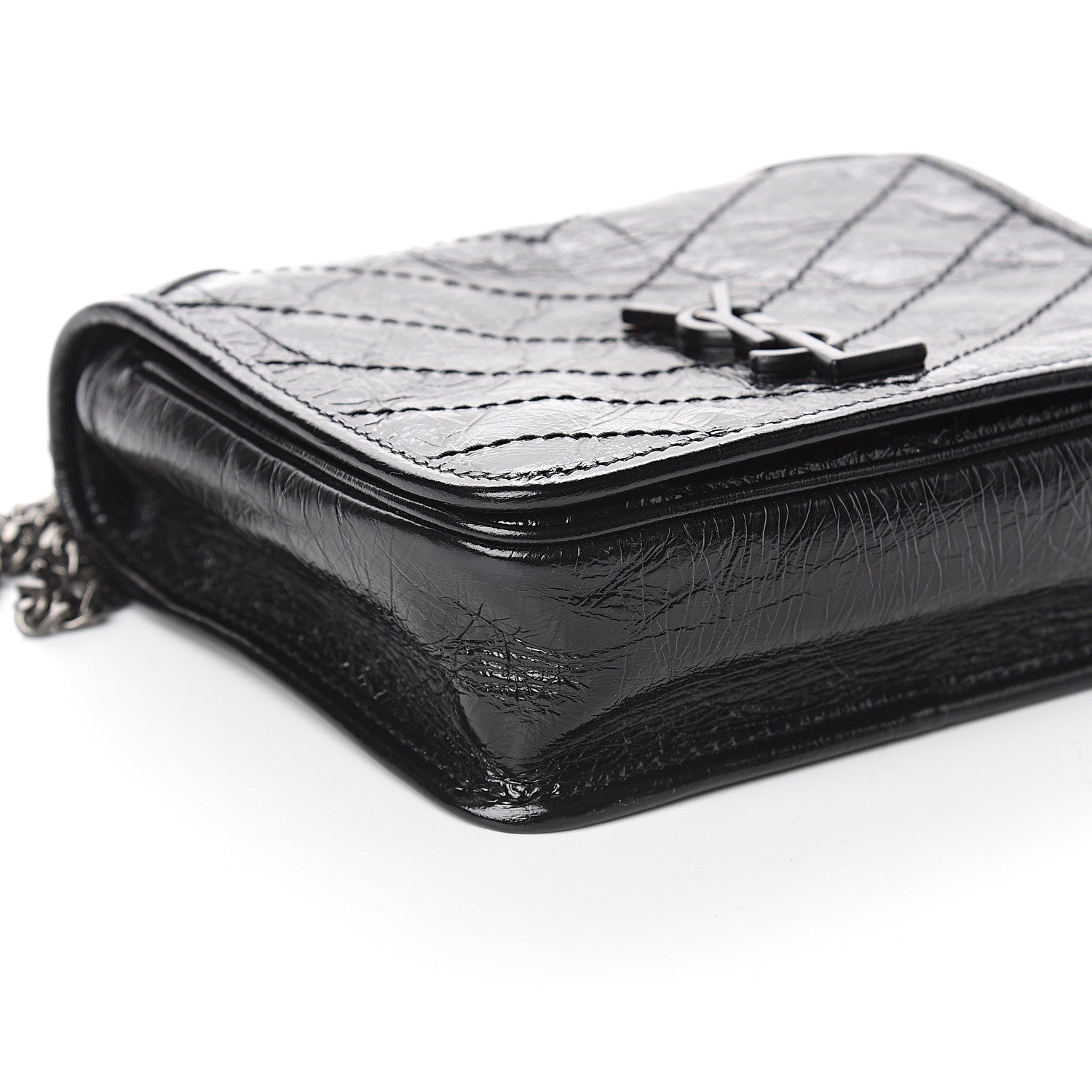 Saint Laurent Crinkled Calfskin Matelasse Monogram Niki Chain Wallet Black 7 of 8