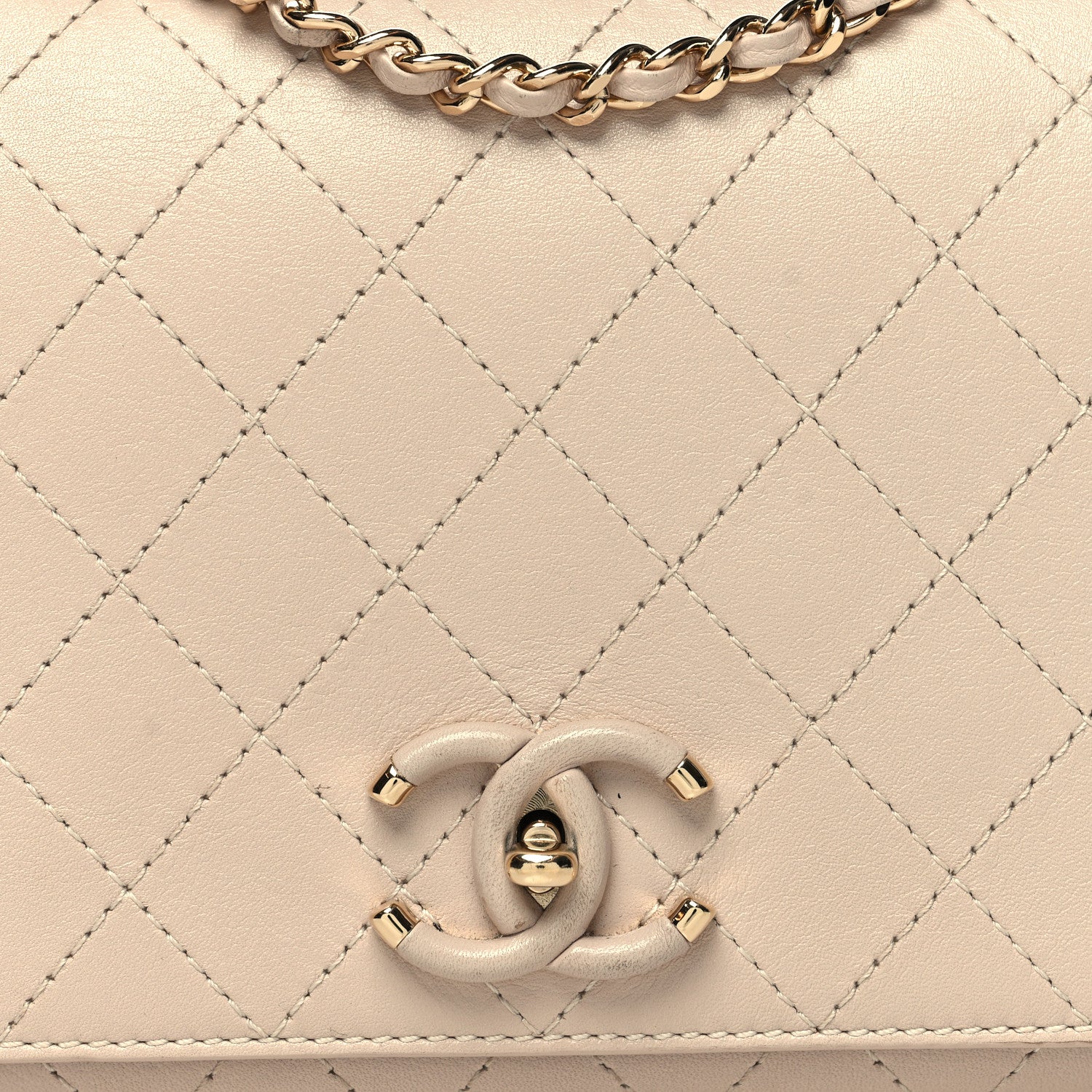 Chanel Calfskin Stitched Medium Covered CC Flap Bag Beige 8 of 11