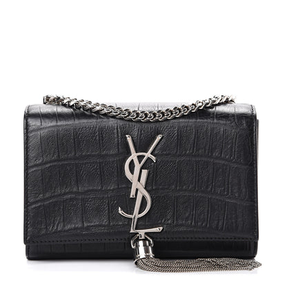 Saint Laurent Calfskin Crocodile Embossed Monogram Small Kate Tassel Satchel Black 1 of 11