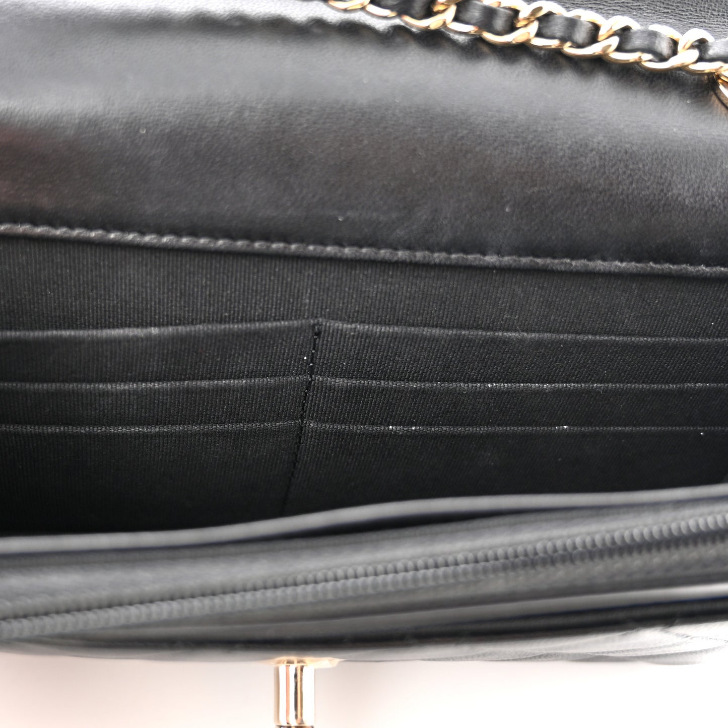 Lambskin Quilted Trendy CC Wallet On Chain WOC Black