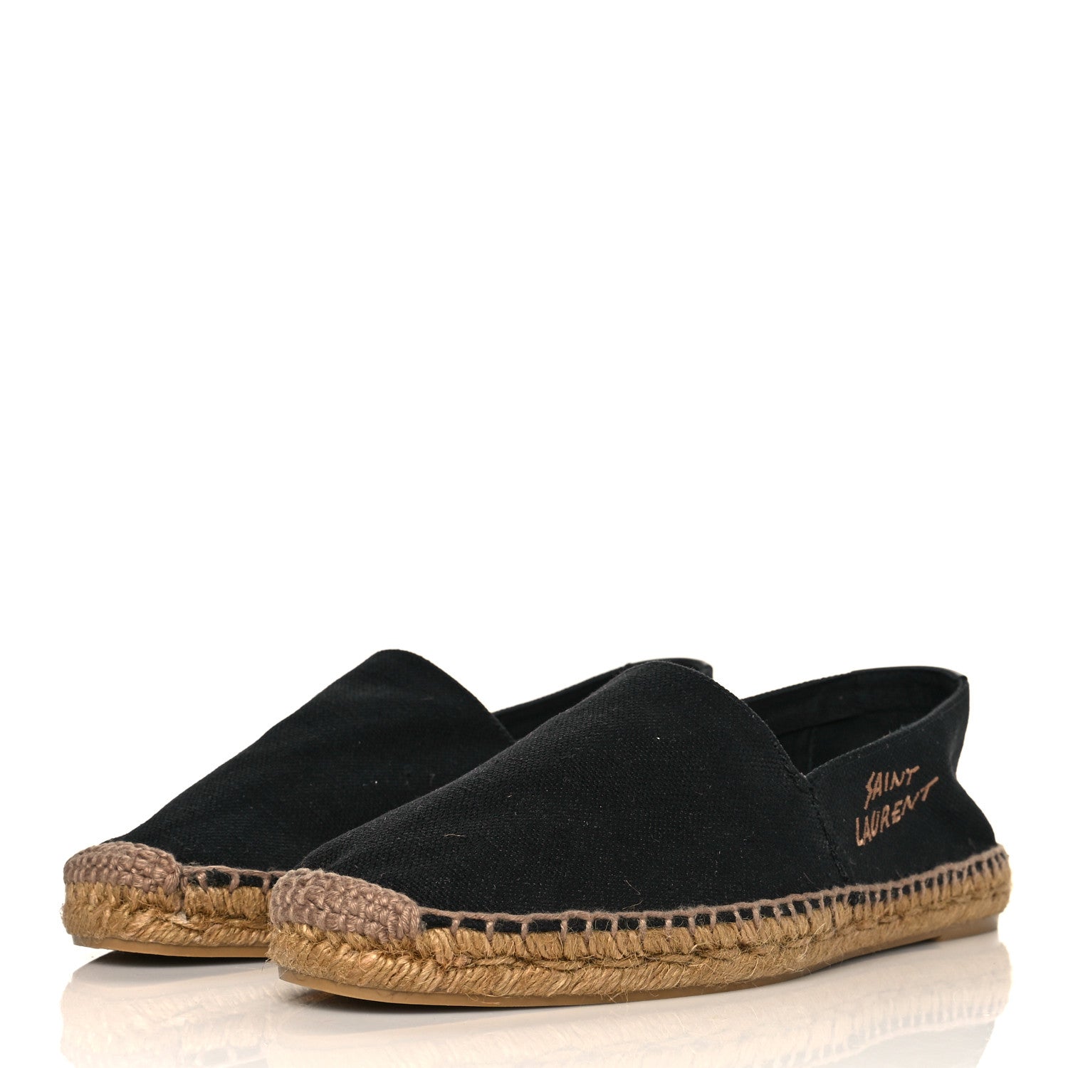 Saint Laurent Canvas Nappa Elba Light Logo Embroidered Espadrilles 43 Black 3 of 6