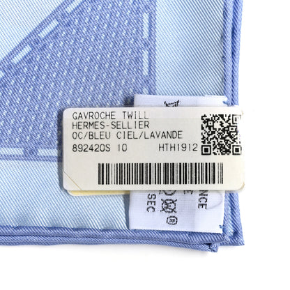 Hermes Silk Gavroche Sellier Pocket Square Scarf Bleu Ciel Lavande 3 of 4