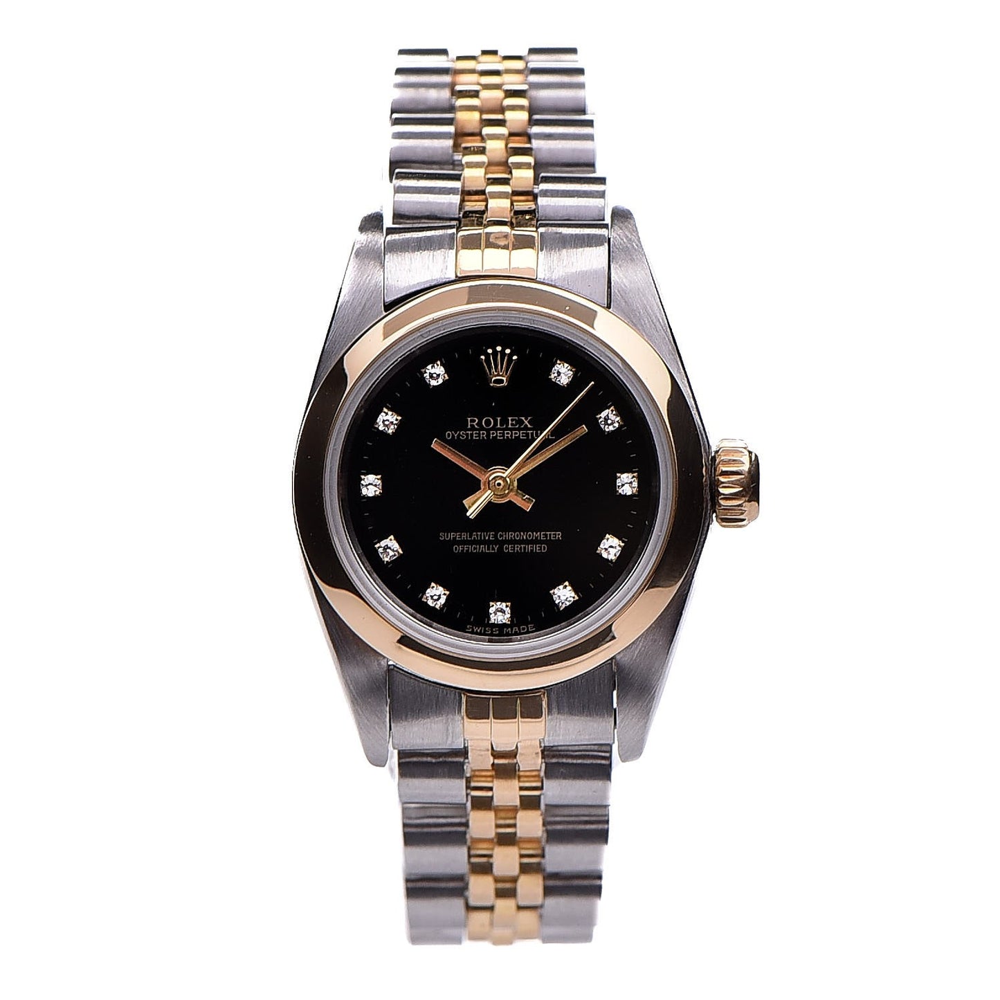 Stainless Steel 18K Yellow Gold Diamond 26mm Oyster Perpetual Datejust Watch Black 67193