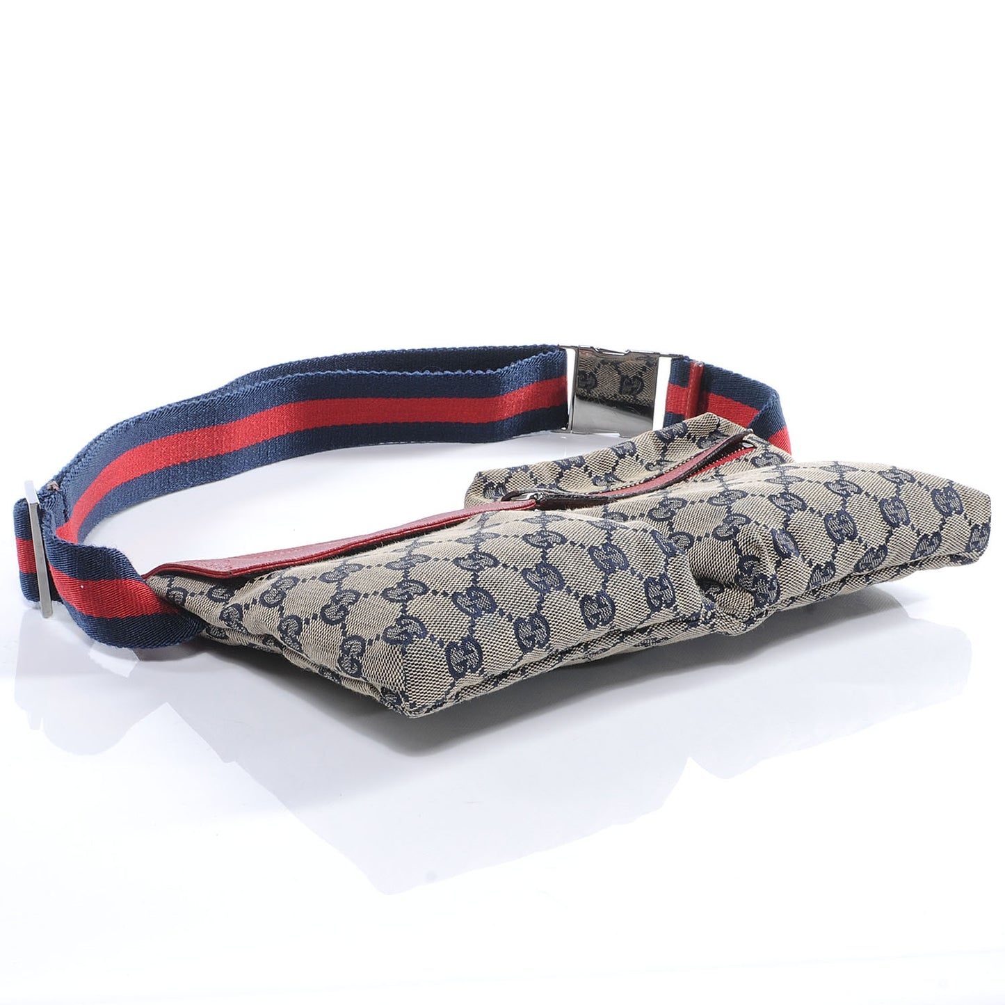 Crystal Monogram Web Double Pocket Belt Bag Navy Red