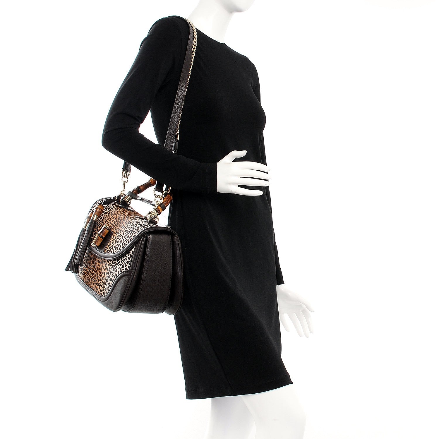 Gucci Pony Hair Jaguar Print Large New Bamboo Top Handle Bag 2 of 10