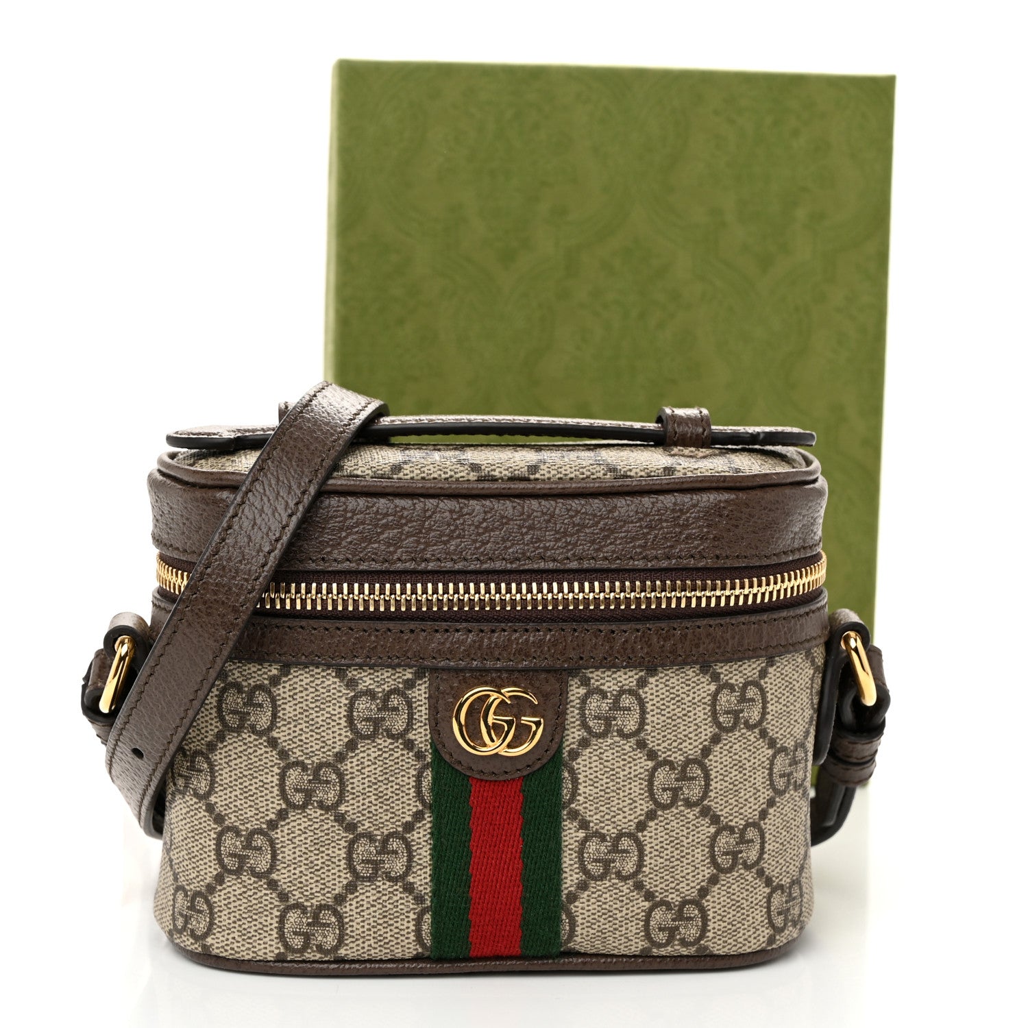 Gucci GG Supreme Monogram Textured Calfskin Web Mini Ophidia Top Handle Bag Beige Ebony New Acero 11 of 11