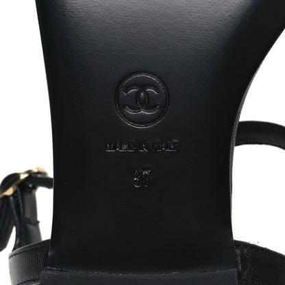 Chanel Lambskin Crystal CC Thong Sandals 37 Black 6 of 9